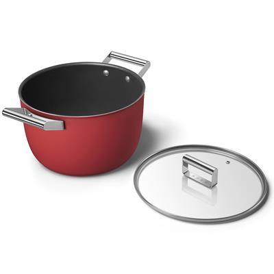 Smeg Cookware 50S Style Kırmızı Tencere Cam Kapaklı 26 Cm, 4.5Mm Taban Kalınlığı, 7,6 Lt