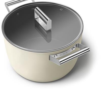 Smeg Cookware 50S Style Krem Tencere Cam Kapaklı 26 Cm, 4.5Mm Taban Kalınlığı, 7,6 Lt