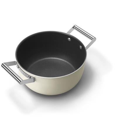 Smeg Smeg Cookware 50S Style Krem Tencere Cam Kapaklı 24 Cm, 4.5Mm Taban Kalınlığı, 4,6 Lt