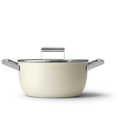 Smeg Smeg Cookware 50S Style Krem Tencere Cam Kapaklı 24 Cm, 4.5Mm Taban Kalınlığı, 4,6 Lt