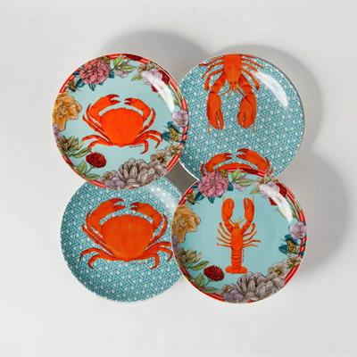 Vitelli Hazeran Lobster & Crab 4Lü 12 Cm Porselen Tabak