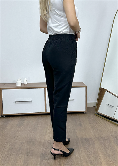 Beli Lastikli Gabardin Pantolon - Siyah