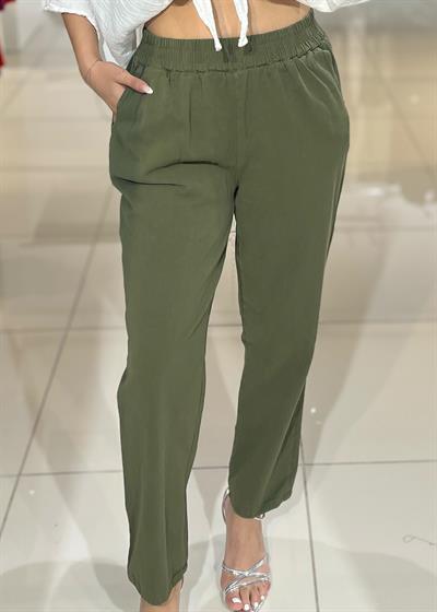 Beli Lastikli Gabardin Pantolon - Haki