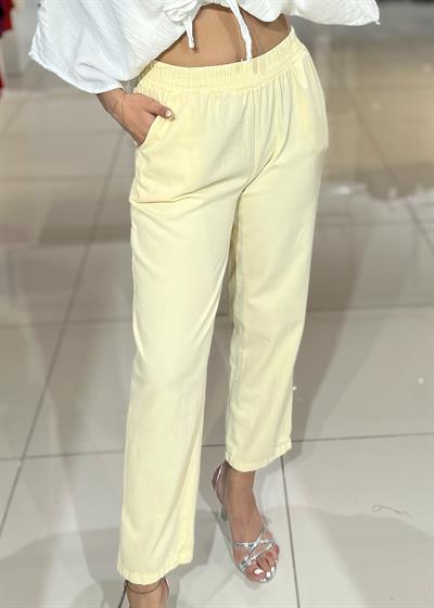 Beli Lastikli Gabardin Pantolon - Sarı