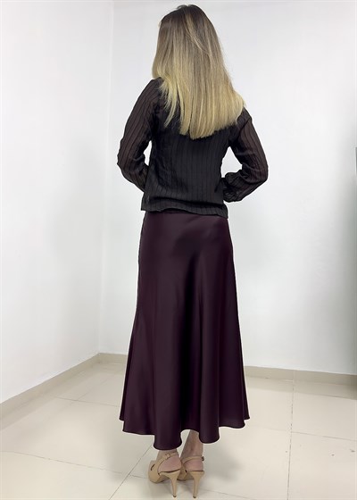 Beli Lastikli Saten Etek - Bordo