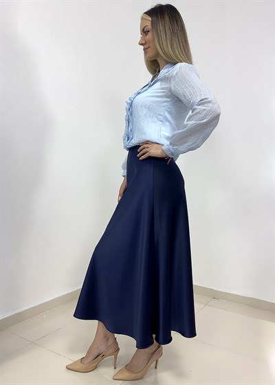 Beli Lastikli Saten Etek - Lacivert