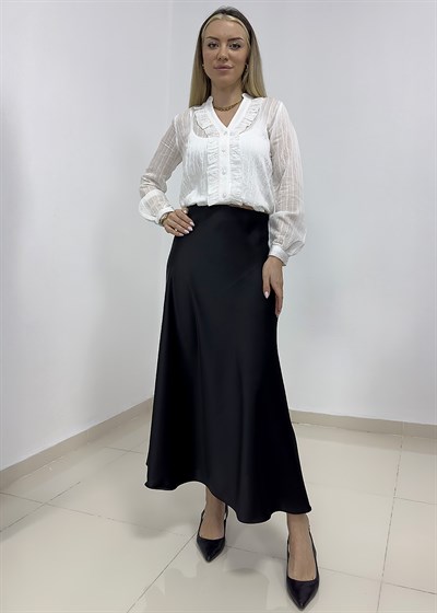 Beli Lastikli Saten Etek - Siyah