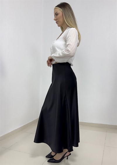 Beli Lastikli Saten Etek - Siyah