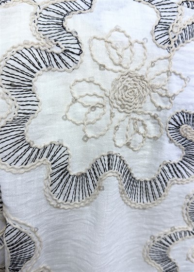 Çiçek Desen Nakışlı Pul İşlemeli Kimono - Siyah