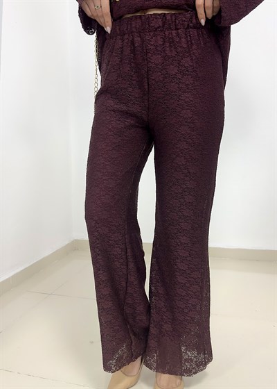 Dantelli Astarlı Pantolon Takım - Bordo