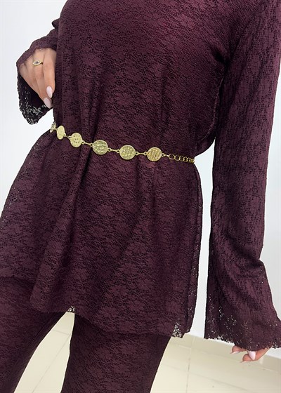 Dantelli Astarlı Pantolon Takım - Bordo