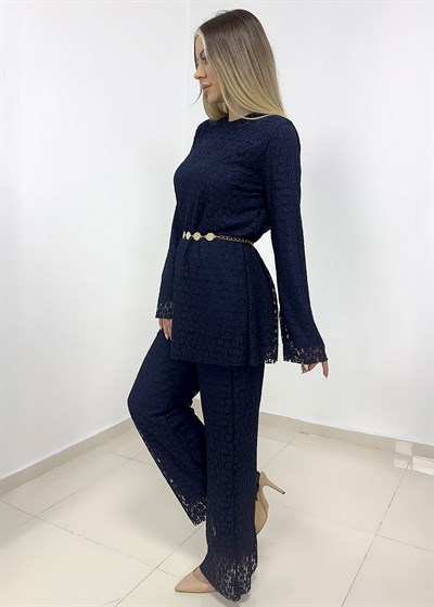 Dantelli Astarlı Pantolon Takım - Lacivert