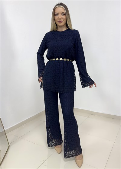 Dantelli Astarlı Pantolon Takım - Lacivert