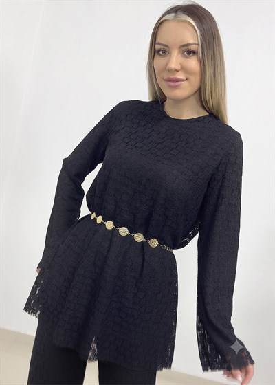 Dantelli Astarlı Pantolon Takım - Siyah