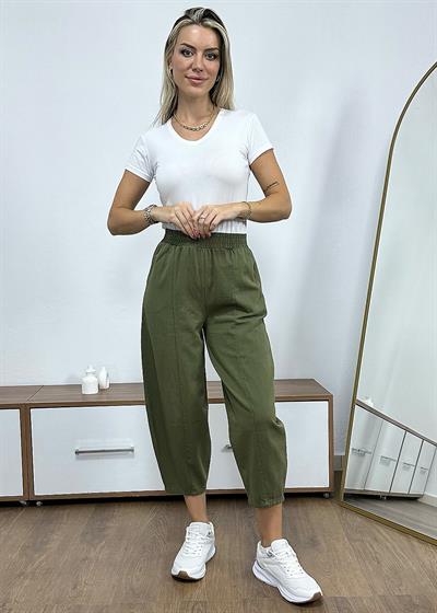 Dar Paça Şalvar Model Gabardin Pantolon - Haki