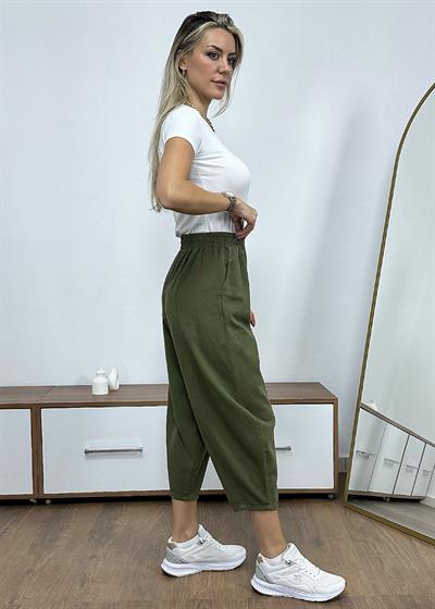 Dar Paça Şalvar Model Gabardin Pantolon - Haki
