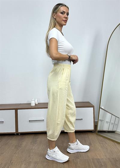 Dar Paça Şalvar Model Gabardin Pantolon - Sarı