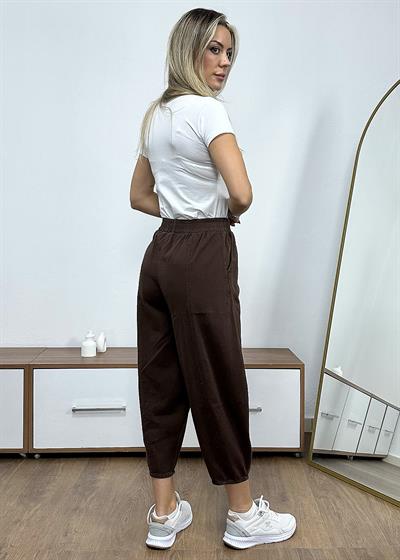 Dar Paça Şalvar Model Gabardin Pantolon - Kahverengi