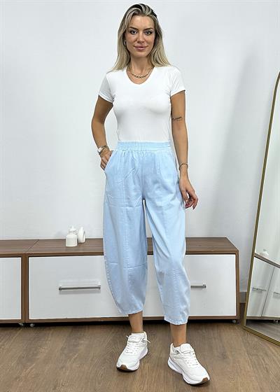 Dar Paça Şalvar Model Gabardin Pantolon - Bebe Mavi