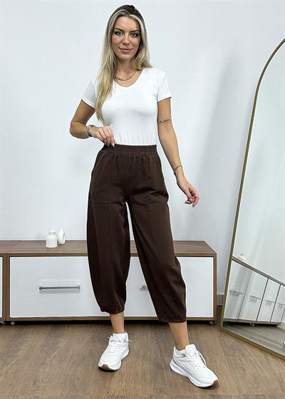 Dar Paça Şalvar Model Gabardin Pantolon - Kahverengi