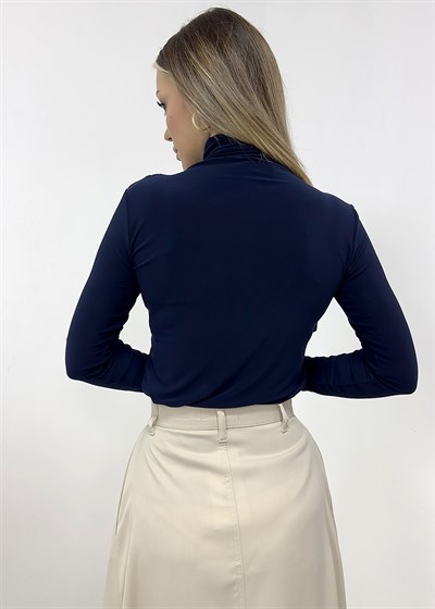 Drapeli Gold Detaylı Bluz - Lacıvert