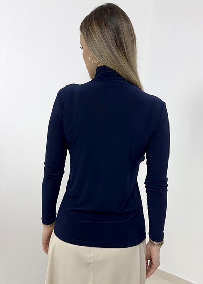 Drapeli Gold Detaylı Bluz - Lacıvert