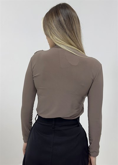 Drapeli Gold Detaylı Bluz - Vizon