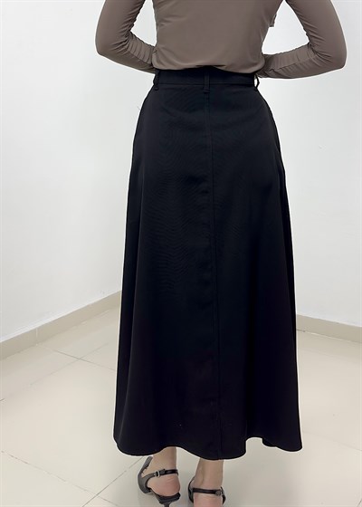 Fularlı Yüksek Bel Etek - Siyah