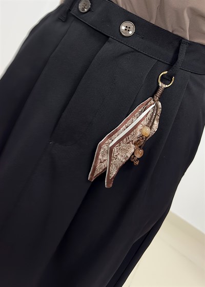 Fularlı Yüksek Bel Etek - Siyah