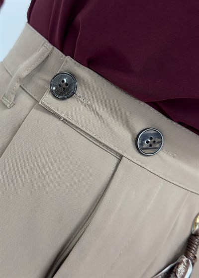 Fularlı Yüksek Bel Etek - Vizon