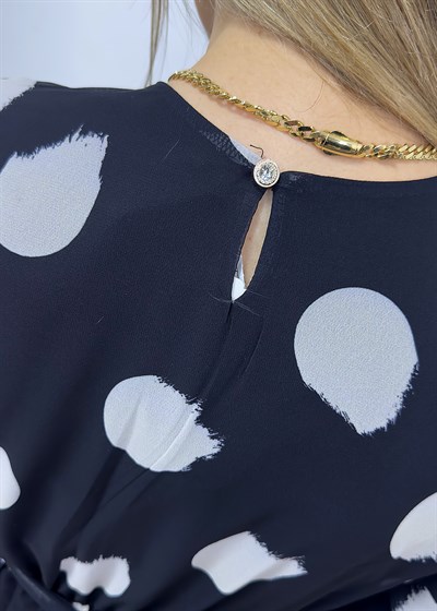 Puantiye Desen Astarlı Kat Kat Şifon Elbise - Siyah