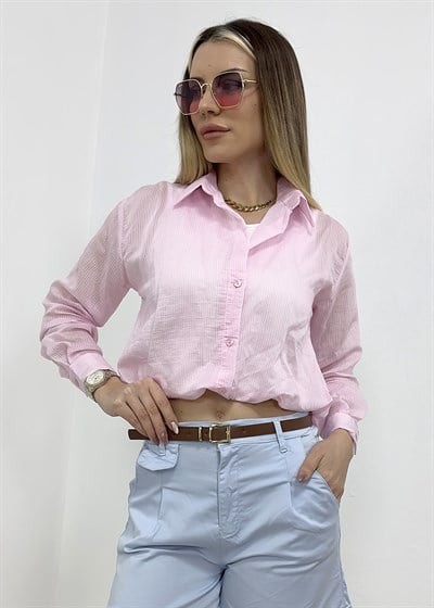 Ribana Bluzlu Çizgili Gömlek - Pembe
