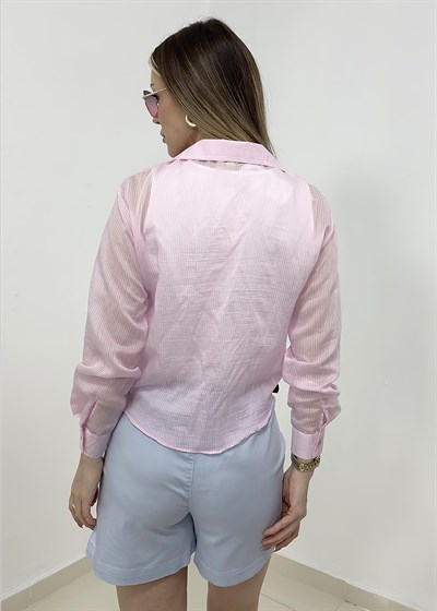Ribana Bluzlu Çizgili Gömlek - Pembe