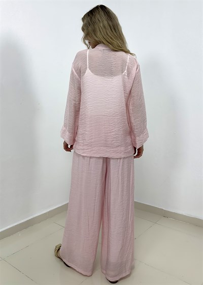 Süslü Düğmeli Pantolonu Astarlı Takım - Pembe