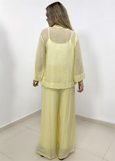 Süslü Düğmeli Pantolonu Astarlı Takım - Sarı