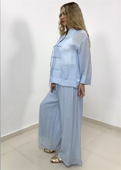Süslü Düğmeli Pantolonu Astarlı Takım - Bebe Mavi
