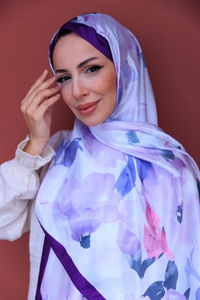 Romantik Çiçek Desenli İpeksi Vual Şal
