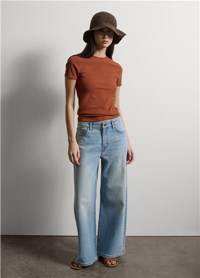 Açık Kahverengi Esnek Pamuklu Regular Fit Kısa Kollu Tişört