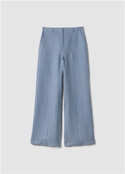 Açık Mavi Keten Bol Paça Pantolon