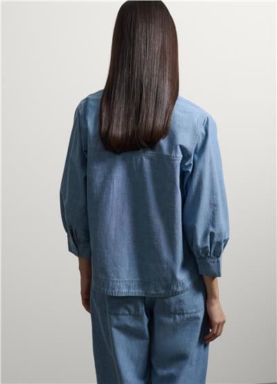 Açık Mavi Pamuk Denim Klasik Yaka Regular Fit Gömlek