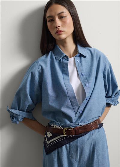 Açık Mavi Pamuk Denim Klasik Yaka Regular Fit Gömlek