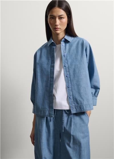 Açık Mavi Pamuk Denim Klasik Yaka Regular Fit Gömlek
