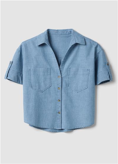 Açık Mavi Pamuk Denim Oversize Gömlek