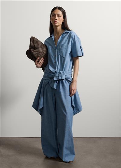 Açık Mavi Pamuk Denim Oversize Gömlek