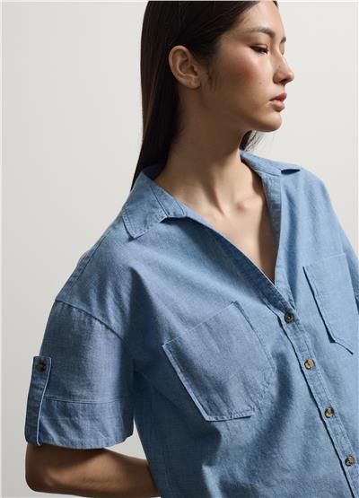 Açık Mavi Pamuk Denim Oversize Gömlek