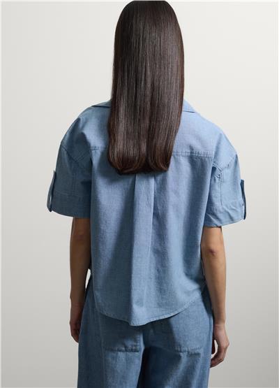 Açık Mavi Pamuk Denim Oversize Gömlek