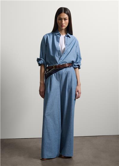 Açık Mavi Pamuk Denim Rahat Kesim Pantolon