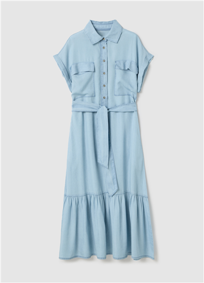 Akışkan Denim Efektli Gömlek Elbise
