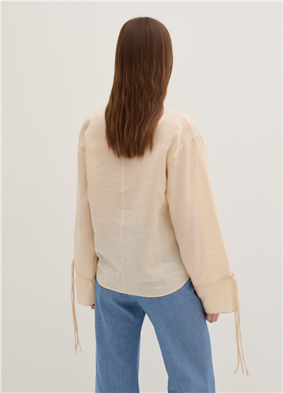 Bağcık Detaylı Oversize Rami Bej Bluz