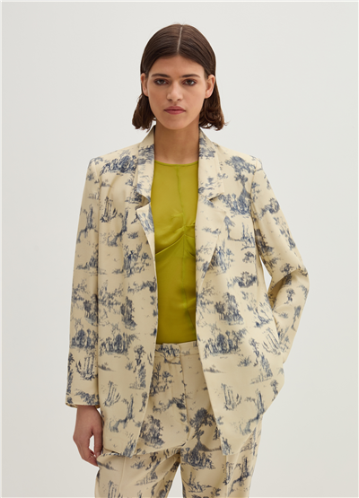 Baskılı Bol Kesim Mavi Desenli Açık Model Blazer